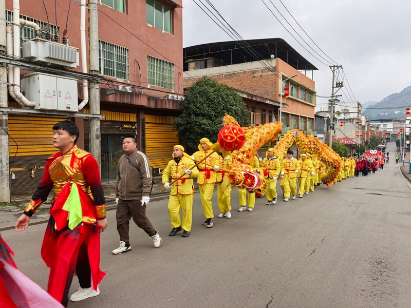 5、马临街道，民俗巡游启幕，金黄长龙沿街舞动纳福。习水县融媒体中心供图.jpg