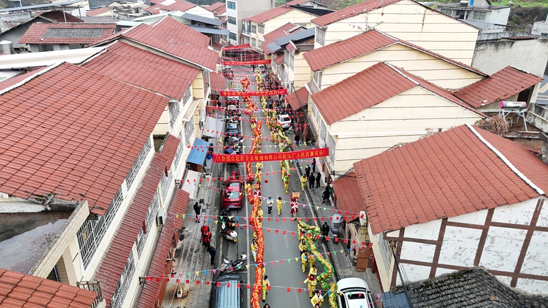 2、游行队伍沿街一路巡游前行，在“龙珠”的引领下，11条“巨龙”精神抖擞、腾跃翻滚 。