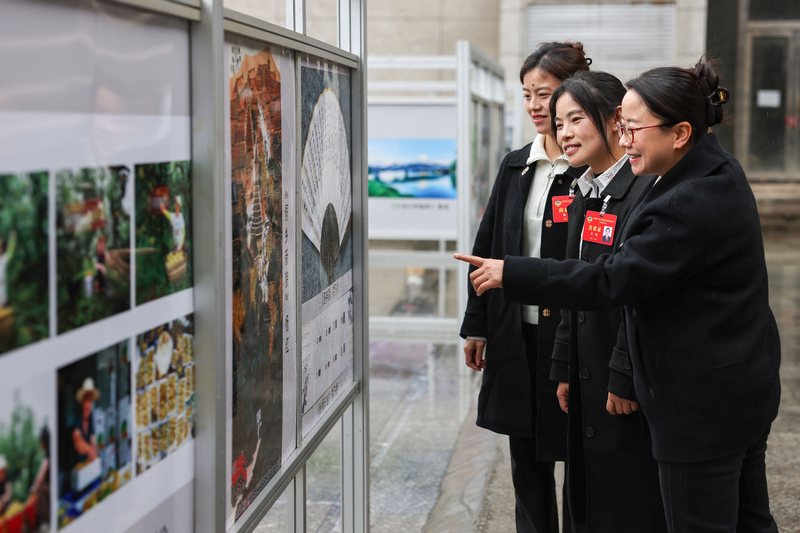2026年2月27日，在贵州省铜仁市玉屏侗族自治县城区，该县政协委员在书画摄影作品展。