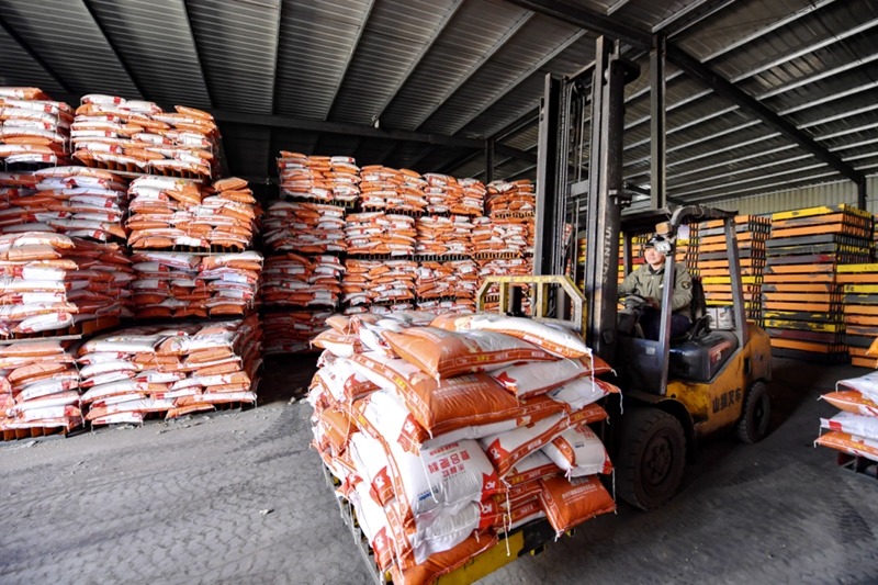 中心倉內,一袋袋化肥整齊碼放、流轉有序.jpg