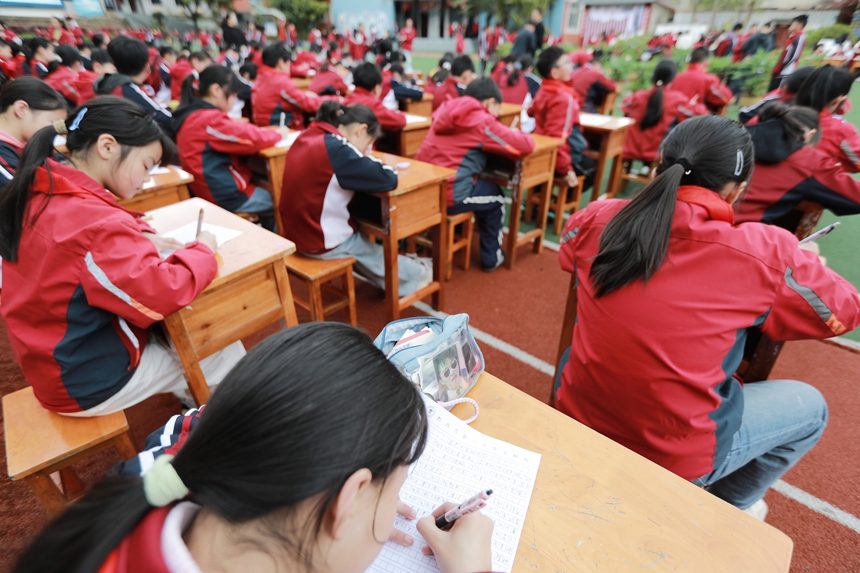 2026年3月31日，贵州省黔西市第一小学的学生在校园里赏牡丹，并进行现场书法、绘画、作文和讲故事比赛。