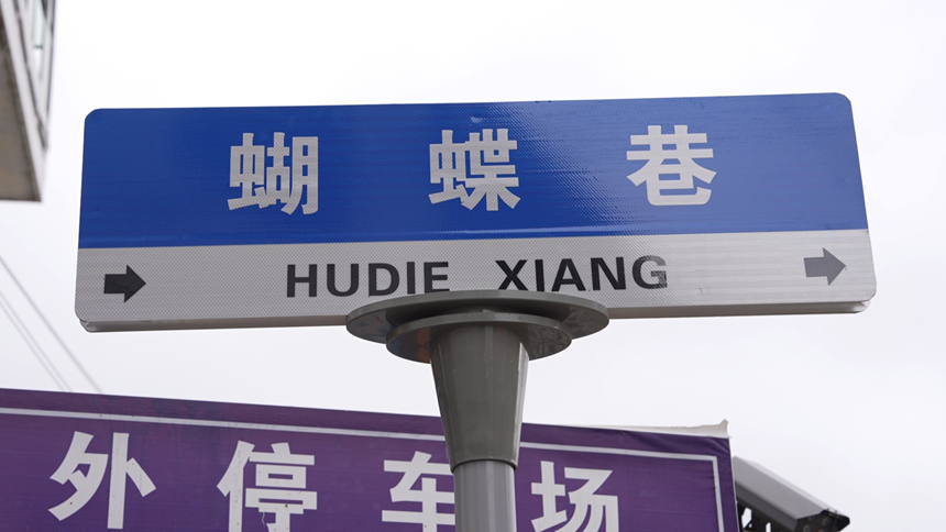 图为安装路牌现场。