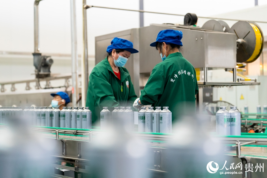 江口县凯德特色产业园区内，工人正在抓紧生产抹茶精酿啤酒供应市场。人民网记者 涂敏摄