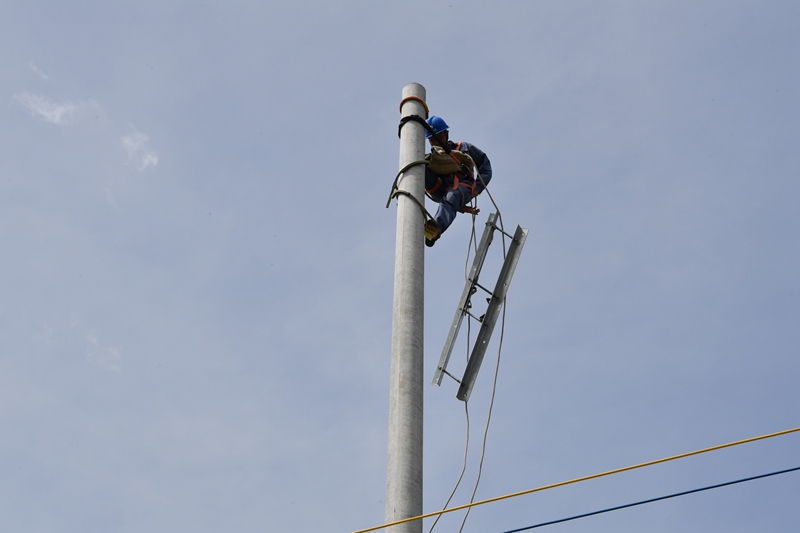 工作人員為新電杆安裝器具.JPG