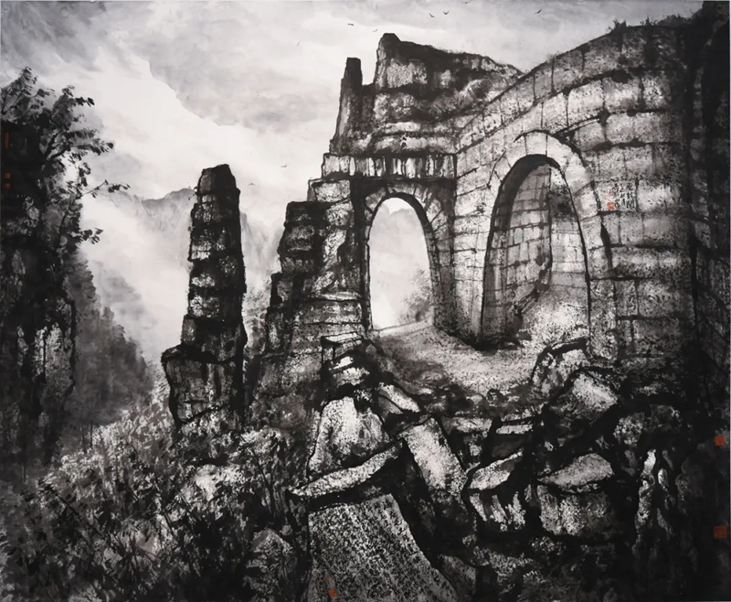 岳黔山 《青石叠嶂映龙脊——海龙屯记》 中国画.jpg