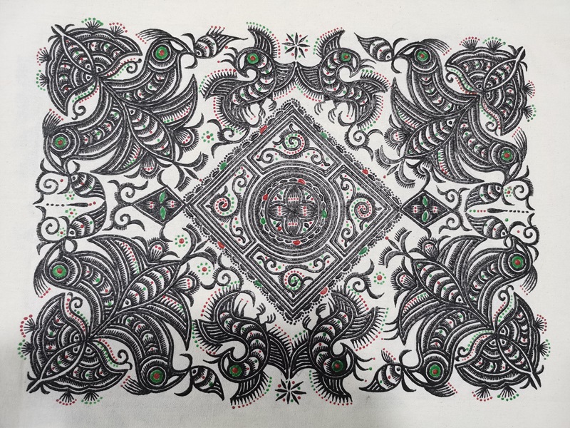 蜡画《蝴蝶图》半成品。