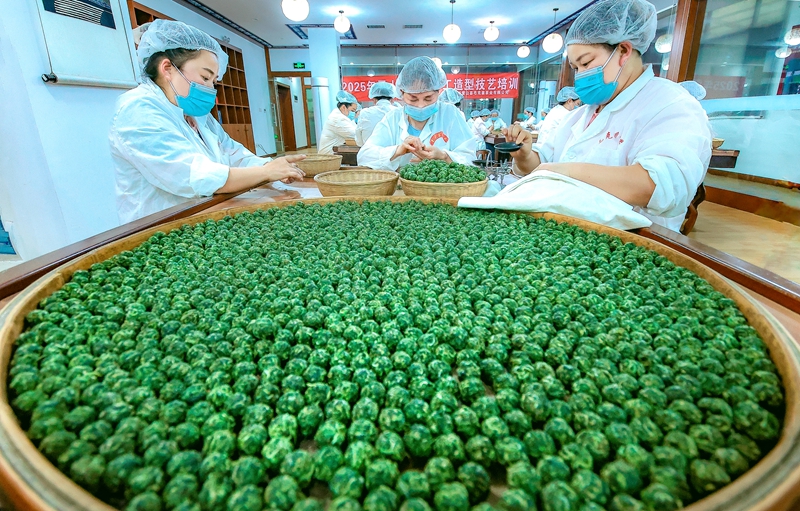国家地理标志产品雷山银球茶非遗技艺—摄于毛克翕银球茶叶公司。