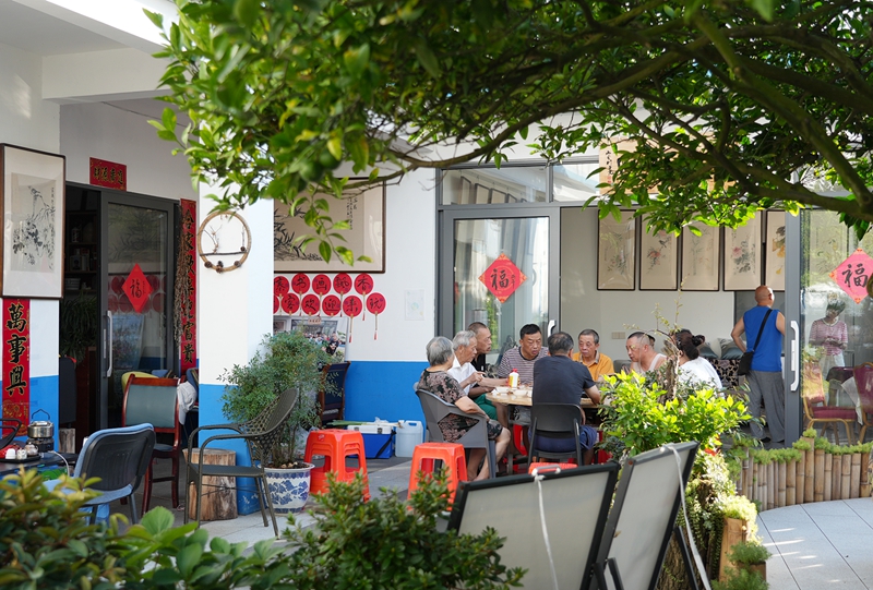 游客在民宿院落用餐。杨洪金 摄.jpg