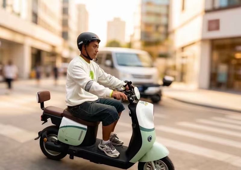游客在街道上使用电动单车。何爱玲 摄.jpg