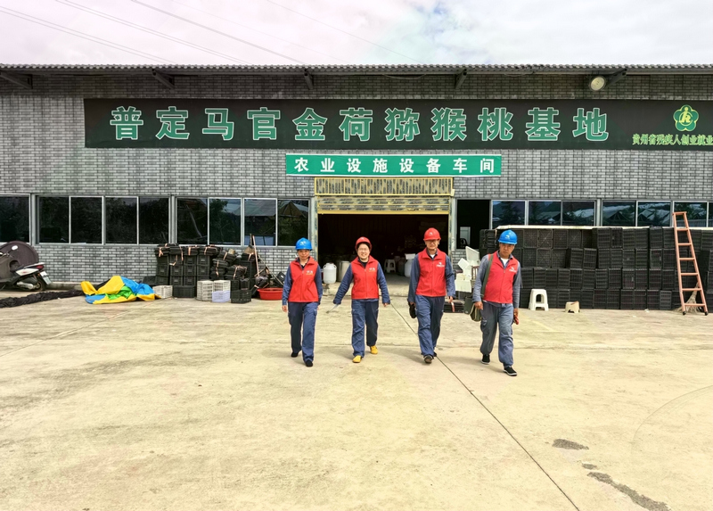 工作人員走進獼猴桃基地開展安全用電檢查服務。王進攝