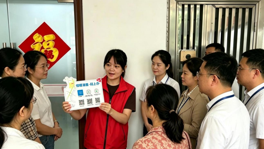 圖片社區工作人員向居民介紹如何使用數字門牌1
