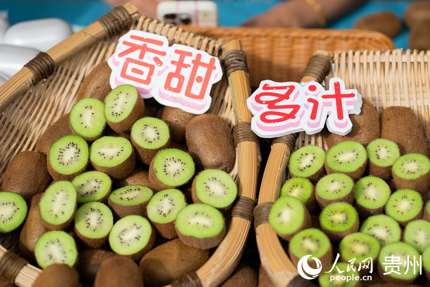 活动现场展出的优质修文猕猴桃。人民网记者 涂敏摄